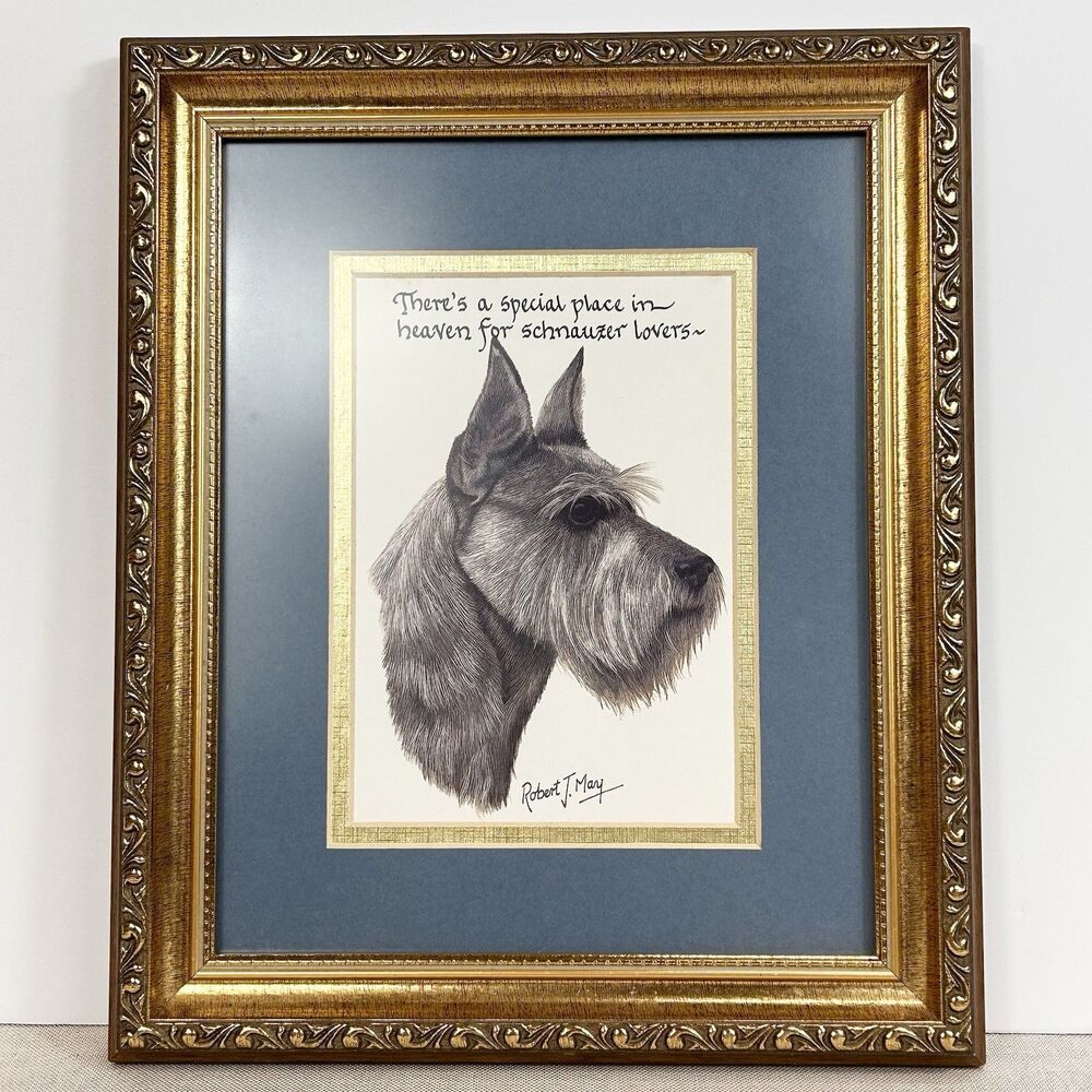 Vintage Schnauzer Framed Print Robert J May Heaven Quote Dog Wall Art 10x12